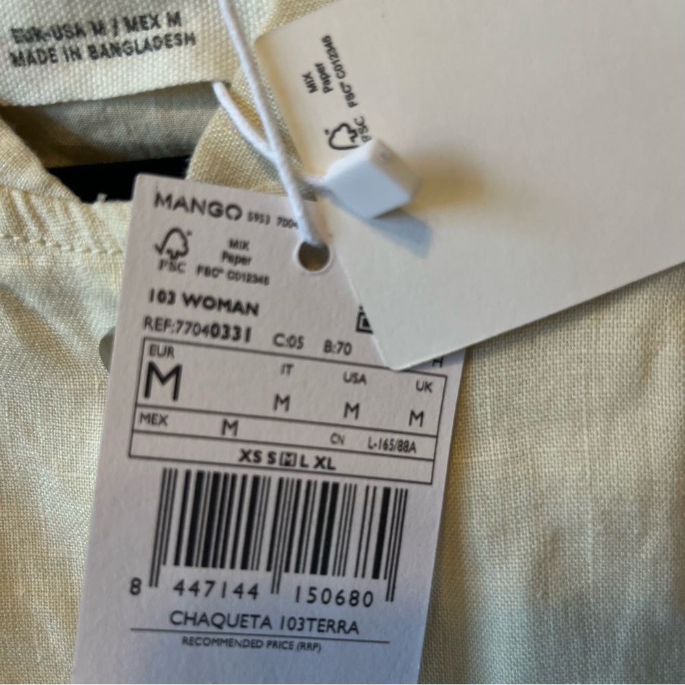 MNG bomber jacket 100% Linen NWT Ivory cream Pockets Breathable Lined Collarless - Picture 4 of 7